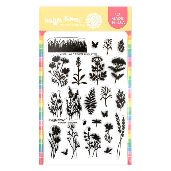 Waffle Flower - Postage Collage - Wild Flower Silhouettes Clear stamp set