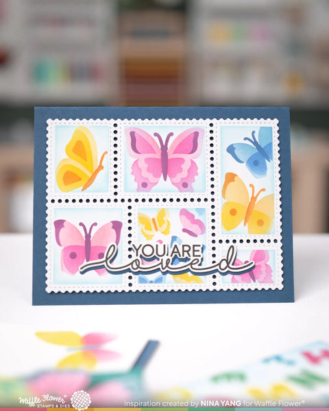 Waffle Flower - Postage Collage - Butterfly Stencil