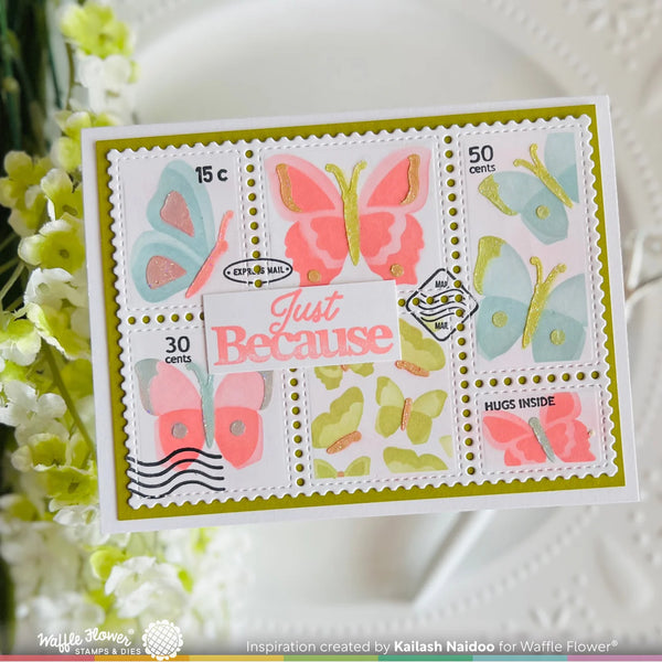 Waffle Flower - Postage Collage - Butterfly Stencil