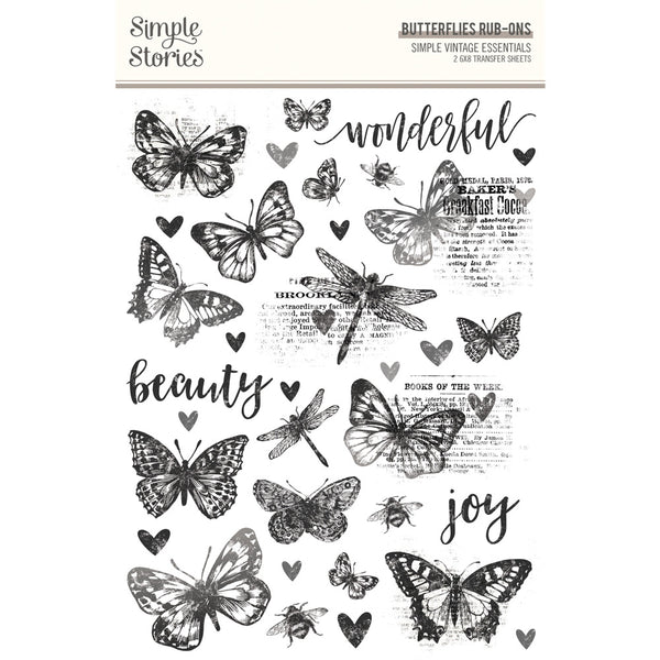 Simple Stories - Simple Vintage Essentials - Butterflies Rub-On Transfers
