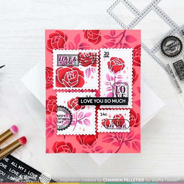 Waffle Flower - Postage Collage - Rose Stencil