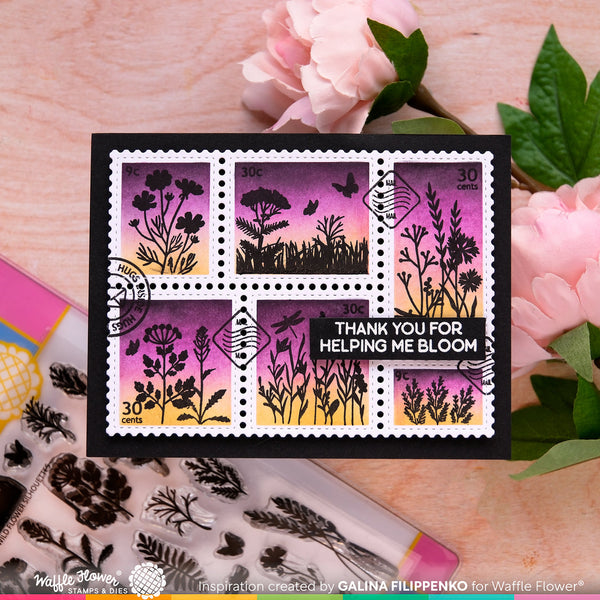 Waffle Flower - Postage Collage - Wild Flower Silhouettes Clear stamp set