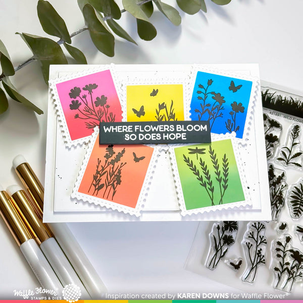 Waffle Flower - Postage Collage - Wild Flower Silhouettes Clear stamp set
