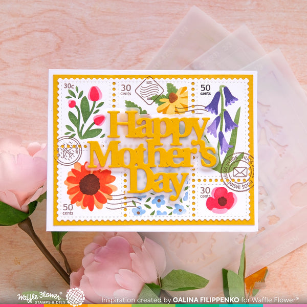 Waffle Flower - Postage Collage - Wild Flower Stencil