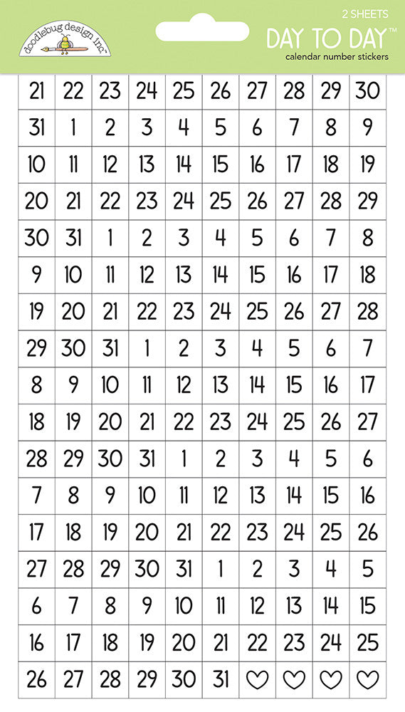 Doodlebug Design - Day to Day - Calendar Number Stickers