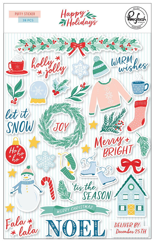 Pinkfresh Studio - Happy Holidays - Puffy Stickers