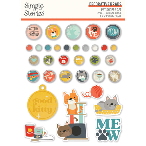 Simple Stories - Pet Shoppe - Cat - Decorative Brads