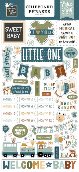 Echo Park Paper - Special Delivery - Baby Boy Chipboard Phrases