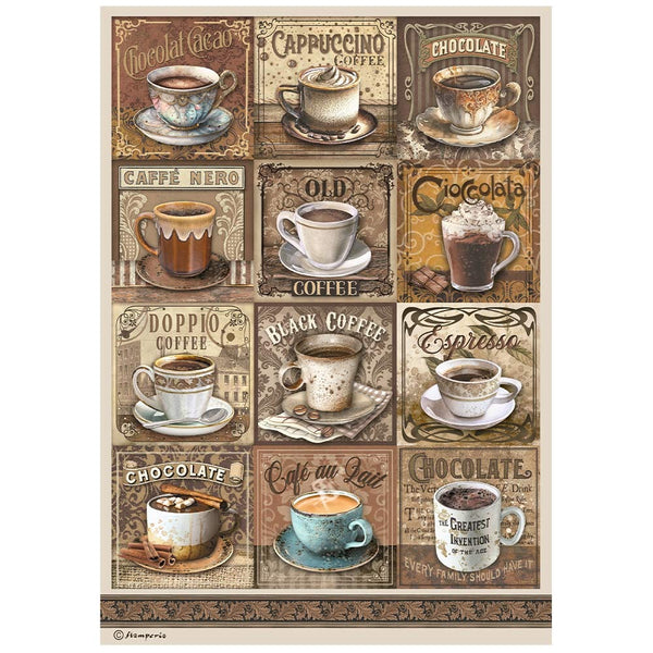 Stamperia - Coffee & Chocolate - Rice Paper - Tags with Cups