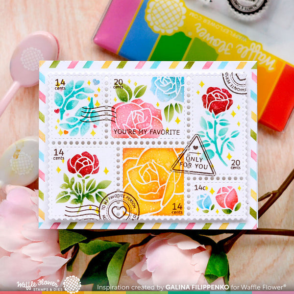 Waffle Flower - Postage Collage - Rose Stencil