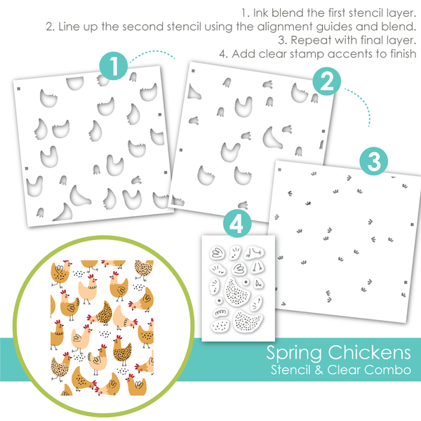 Taylored Expressions - Stencil & Clear Combo - Spring Chickens