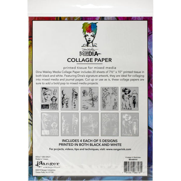 Dina Wakley Media - Collage Paper - Vintage & Sketches