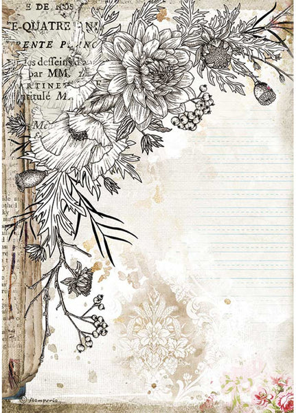 Stamperia - Rice Paper - Romantic Journal - Stylized Flower