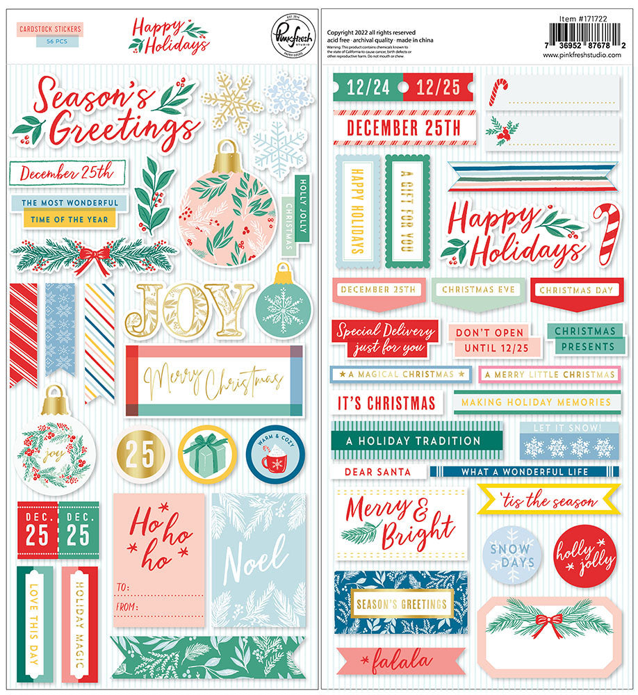 Pinkfresh Studio - Happy Holidays - Cardstock Stickers