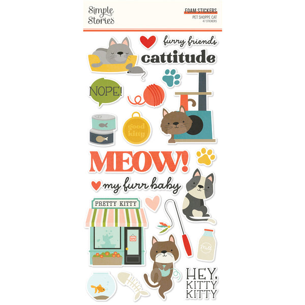 Simple Stories - Pet Shoppe - Cat - Foam Stickers