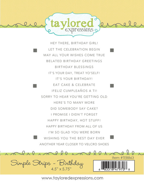 Taylored Expressions - Simple Strips - Birthday Stamp Set